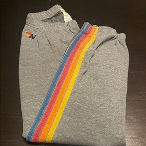 Aviator Nation Gray Sweatpants with Rainbow Stripes